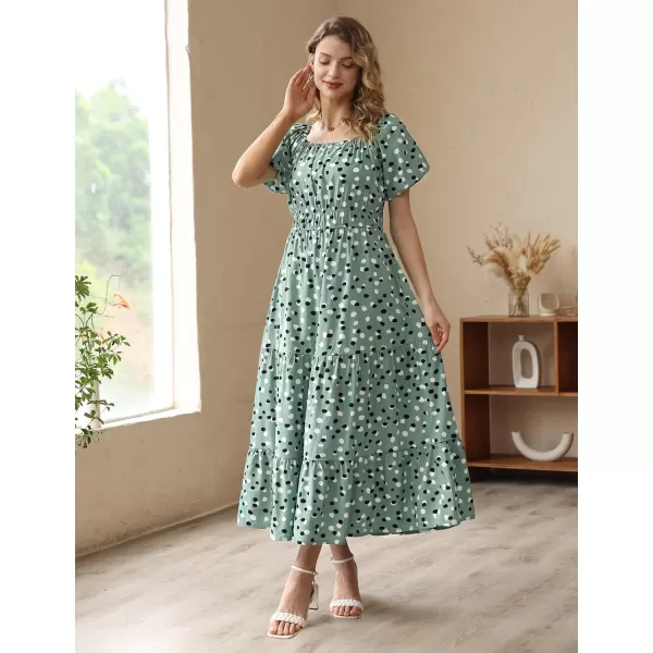 YESNO Womens 2023 Summer Casual Floral Dress Square Neck Puff Short Sleeve Cinched Waist Maxi Dress with Pockets E11Floral 394