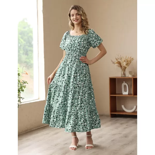 YESNO Womens 2023 Summer Casual Floral Dress Square Neck Puff Short Sleeve Cinched Waist Maxi Dress with Pockets E11Floral 394