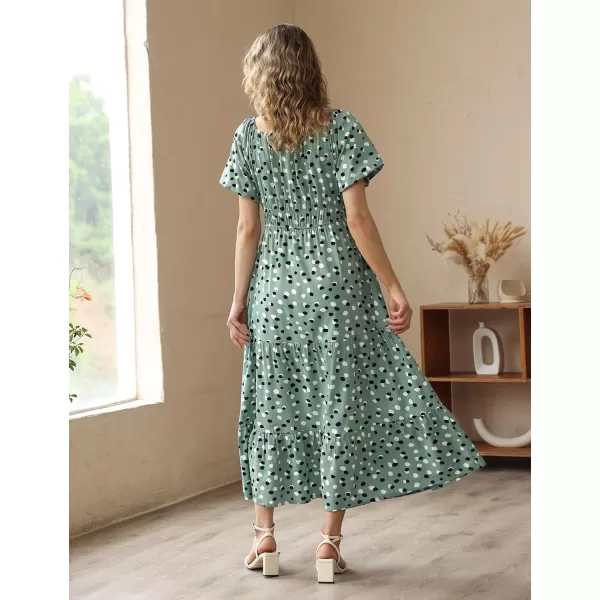 YESNO Womens 2023 Summer Casual Floral Dress Square Neck Puff Short Sleeve Cinched Waist Maxi Dress with Pockets E11Floral 394