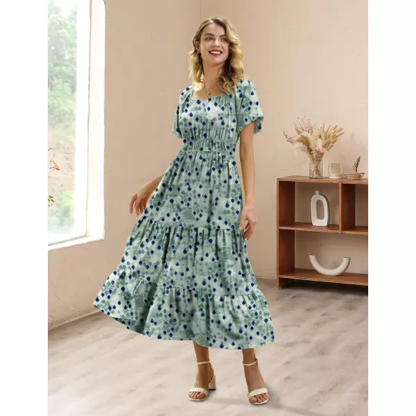 YESNO Womens 2023 Summer Casual Floral Dress Square Neck Puff Short Sleeve Cinched Waist Maxi Dress with Pockets E11Floral 397