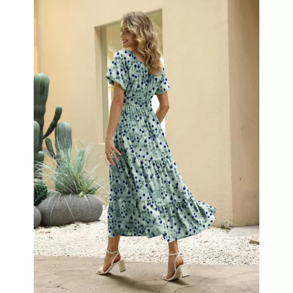 YESNO Womens 2023 Summer Casual Floral Dress Square Neck Puff Short Sleeve Cinched Waist Maxi Dress with Pockets E11Floral 397