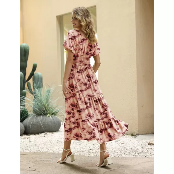 YESNO Womens 2023 Summer Casual Floral Dress Square Neck Puff Short Sleeve Cinched Waist Maxi Dress with Pockets E11Floral 406r