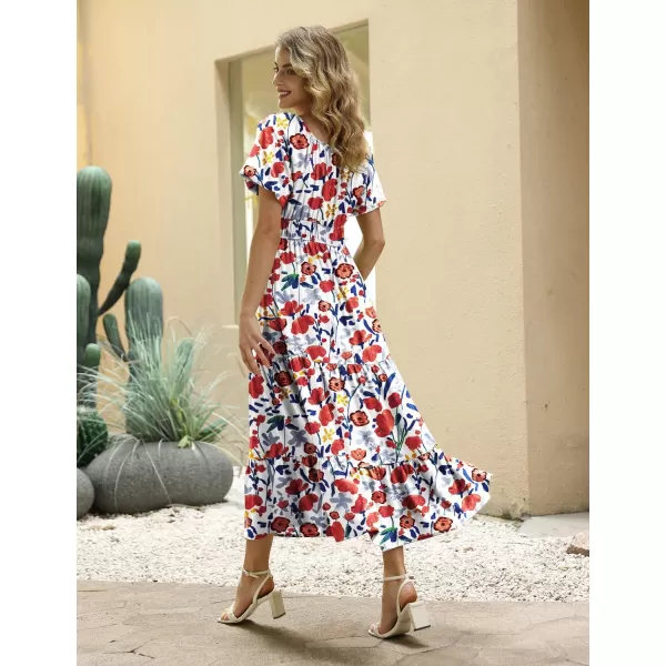 YESNO Womens 2023 Summer Casual Floral Dress Square Neck Puff Short Sleeve Cinched Waist Maxi Dress with Pockets E11Floral 410