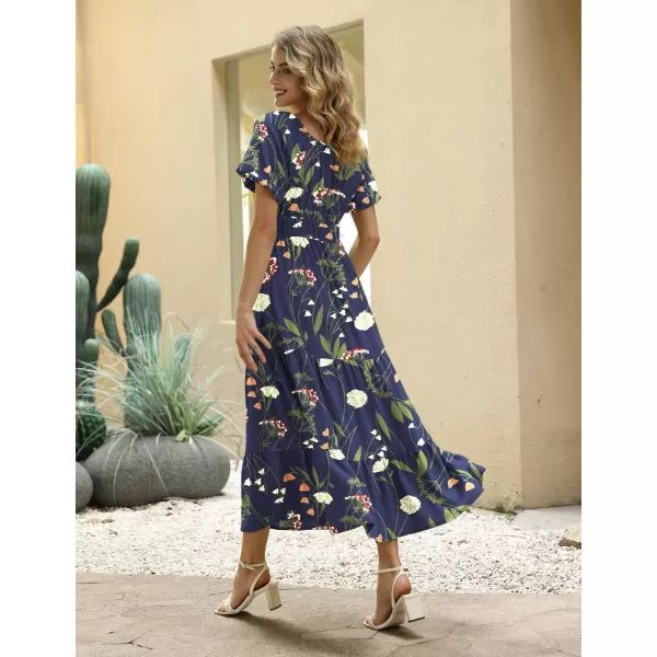 YESNO Womens 2023 Summer Casual Floral Dress Square Neck Puff Short Sleeve Cinched Waist Maxi Dress with Pockets E11Floral B000b