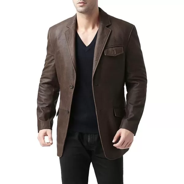 BGSD Men 2Button Distressed Leather Blazer Cowhide Sport Coat JacketBuff Dusty Brown