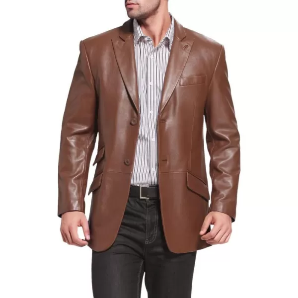 BGSD Men 2Button Lambskin Leather Blazer Sport Coat Jacket Regular Big amp Tall and ShortCognac