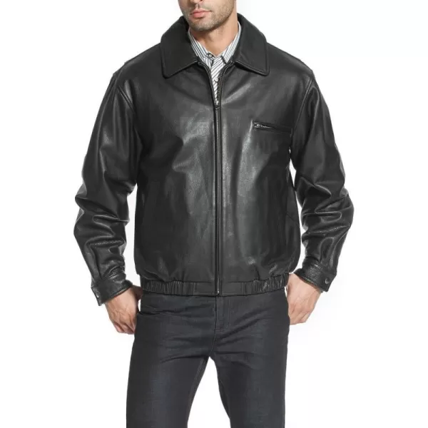 BGSD Men Aaron Classic Cowhide Leather Bomber Jacket Regular and Big amp TallBlack