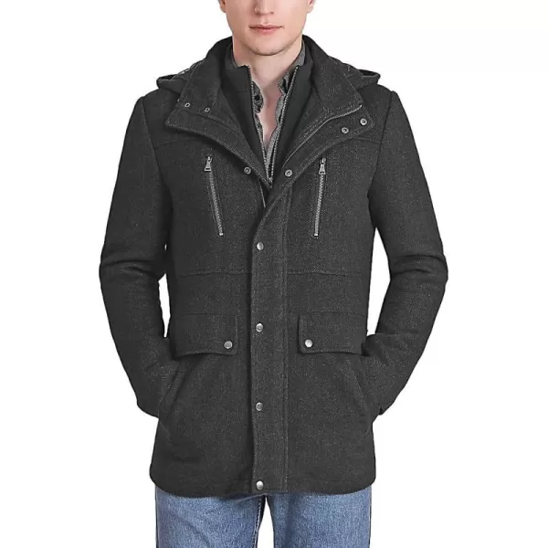 BGSD Men Adam Herringbone Wool Car Coat with Removable Bib  Regular and Big amp TallBlack