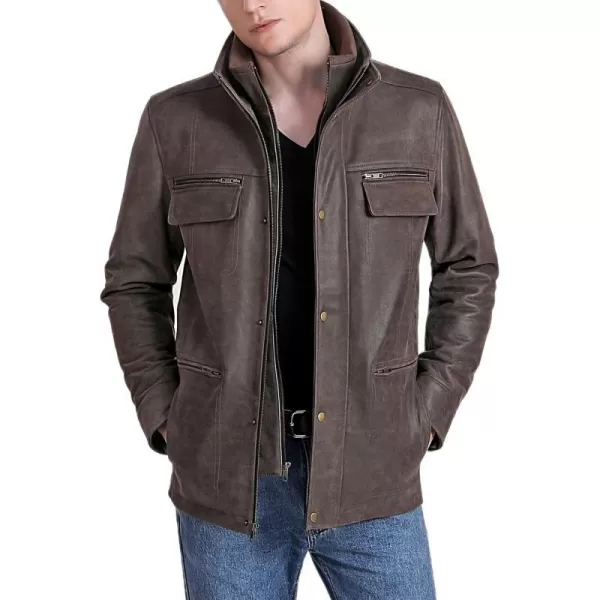 BGSD Men Austin Distressed Cowhide Leather Hipster JacketDistressed Bordueax