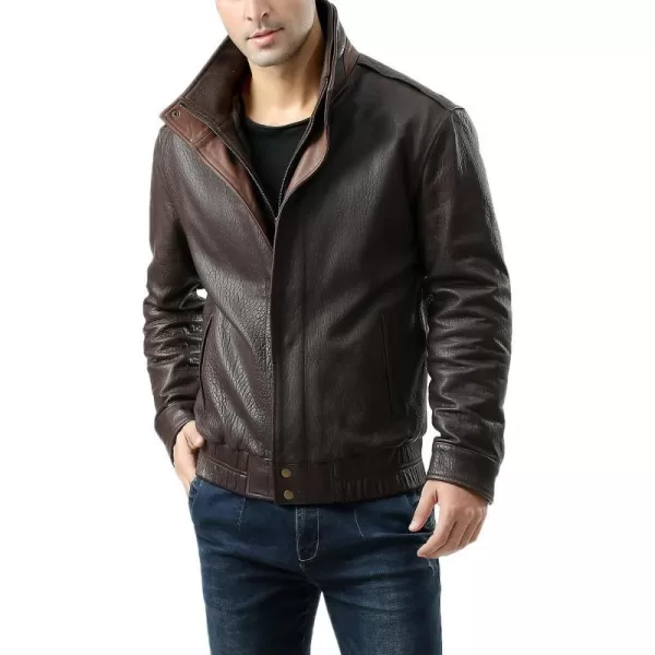 BGSD Men Brandon New Zealand Lambskin Leather Bomber JacketDark Brown