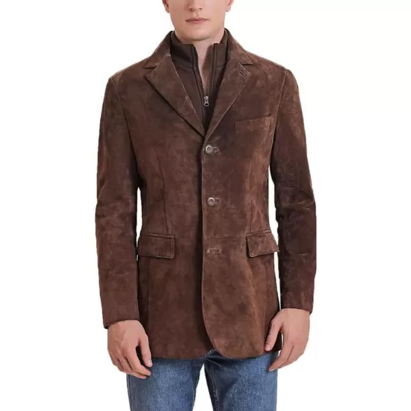 BGSD Men Brett 3Button Leather Blazer Suede Sport Coat Jacket Regular amp TallBrown