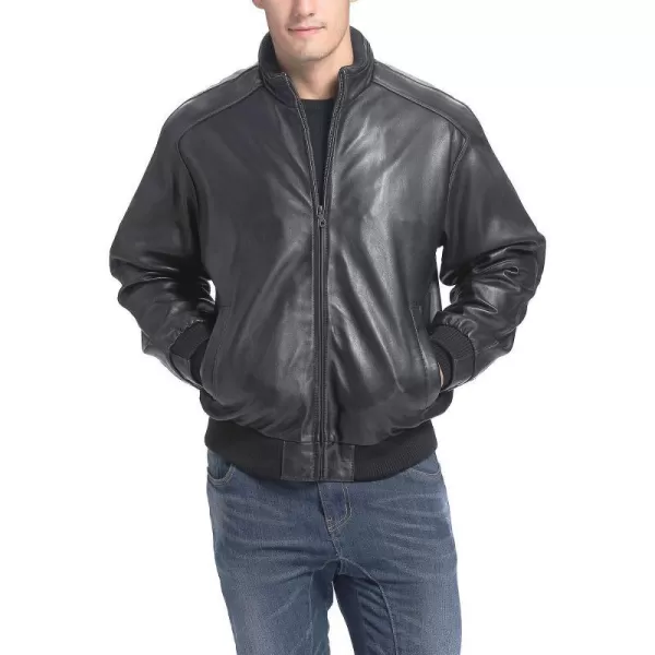 BGSD Men City Lambskin Leather Bomber Jacket Regular and Big amp TallBlack