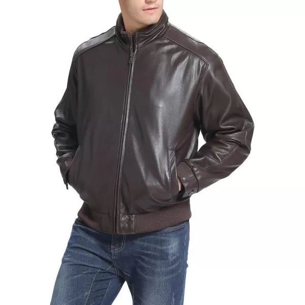 BGSD Men City Lambskin Leather Bomber Jacket Regular and Big amp TallChocolate