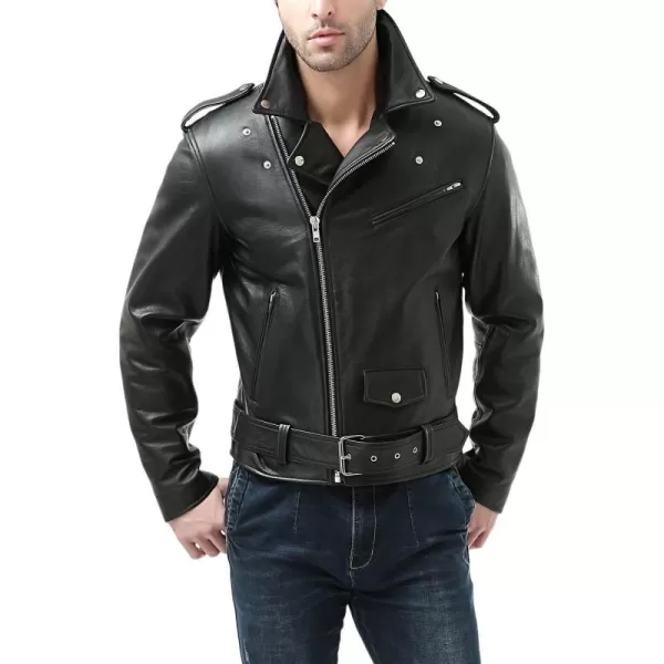 BGSD Men Classic Leather Motorcycle Jacket Regular and Big amp TallBlack