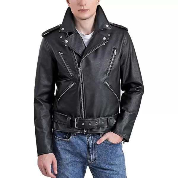 BGSD Men Cowhide Leather Urban Rider Jacket Regular and Big amp TallBlack