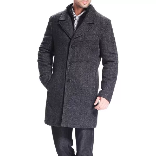 BGSD Men Derek Herringbone Wool Blend Bibbed Walking CoatBlack