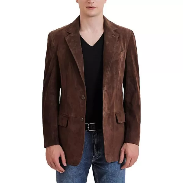 BGSD Men Grant 2Button Leather Blazer Lambskin Sport Coat Jacket Regular Big amp Tall and ShortSuede Brown