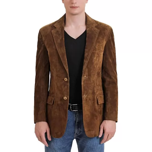 BGSD Men Grant 2Button Leather Blazer Lambskin Sport Coat Jacket Regular Big amp Tall and ShortSuede Tobacco