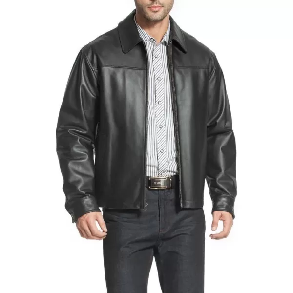 BGSD Men Greg Open Bottom Zip Front Leather Jacket Regular and TallBlack