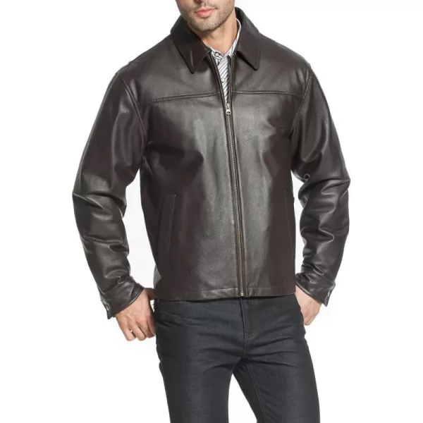 BGSD Men Greg Open Bottom Zip Front Leather Jacket Regular and TallBrown