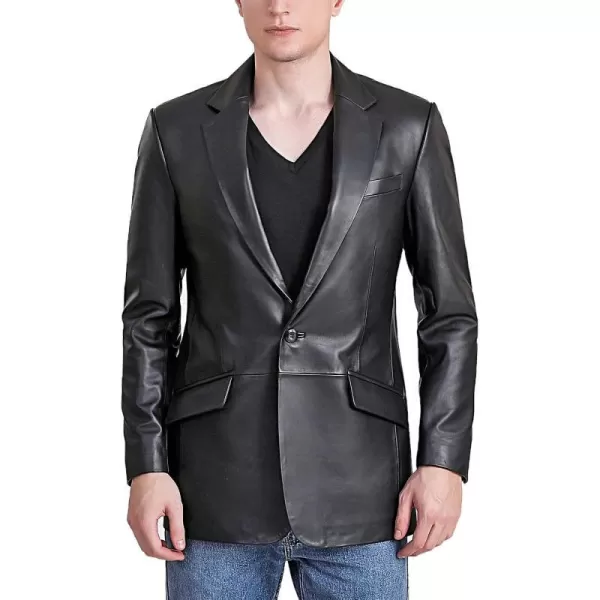 BGSD Men John 1Button Leather Blazer Lambskin Sport Coat Jacket Regular Big amp Tall and ShortBlack