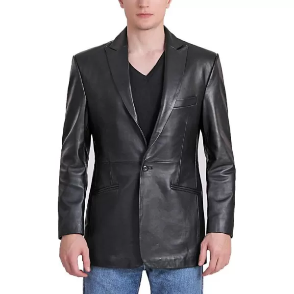 BGSD Men Judd 1Button Tuxedo Leather Blazer Lambskin Sport Coat Jacket Regular Big amp Tall and ShortBlack