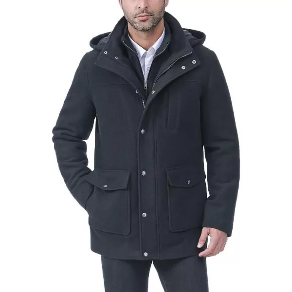 BGSD Men Kenneth Wool Blend Car Coat with Removable Bib  Regular and Big amp TallBlack