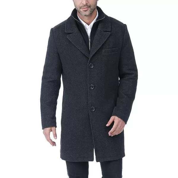 BGSD Men Leon Herringbone Wool Blend Coat with Removable Bib  Regular Big amp Tall and ShortBlack