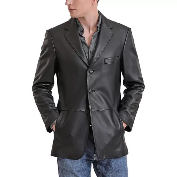 BGSD Men Leroy 3Button Leather Blazer Lambskin Sport Coat Jacket Regular Big amp Tall and ShortBlack