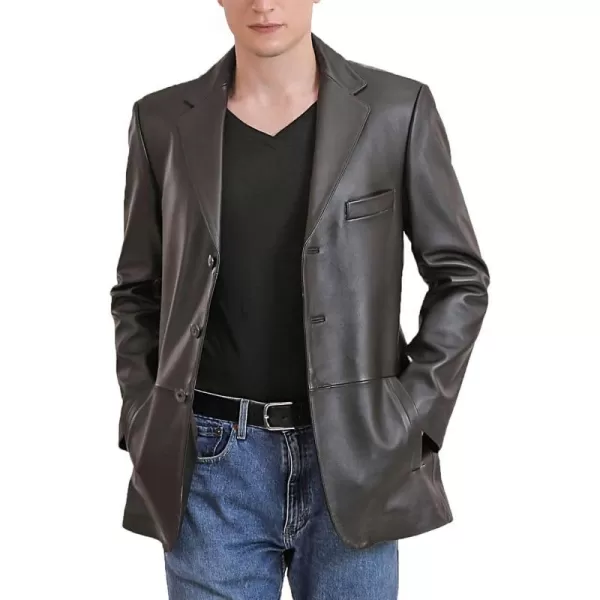 BGSD Men Leroy 3Button Leather Blazer Lambskin Sport Coat Jacket Regular Big amp Tall and ShortDark Brown