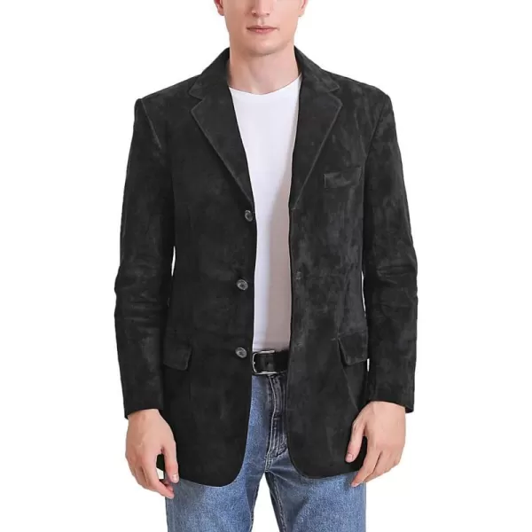 BGSD Men Liam 3Button Leather Blazer Sport Coat Jacket Regular Big amp Tall and ShortSuede Black