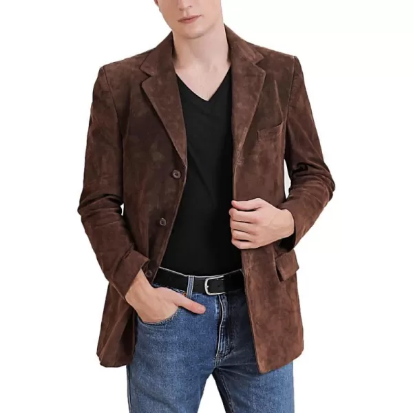 BGSD Men Liam 3Button Leather Blazer Sport Coat Jacket Regular Big amp Tall and ShortSuede Brown