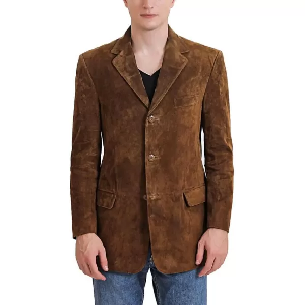 BGSD Men Liam 3Button Leather Blazer Sport Coat Jacket Regular Big amp Tall and ShortSuede Tobacco