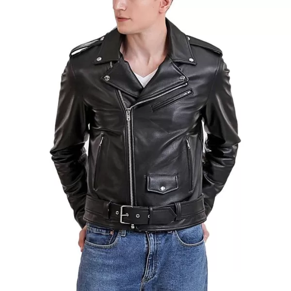 BGSD Men Monogram Collection Cowhide Leather Motorcycle Jacket Regular and Big amp TallBlack