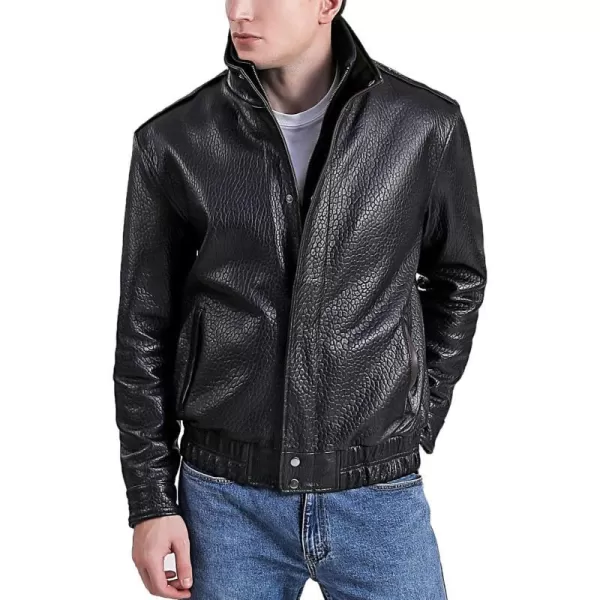 BGSD Men Monogram Collection New Zealand Lambskin Leather Bomber JacketBlack