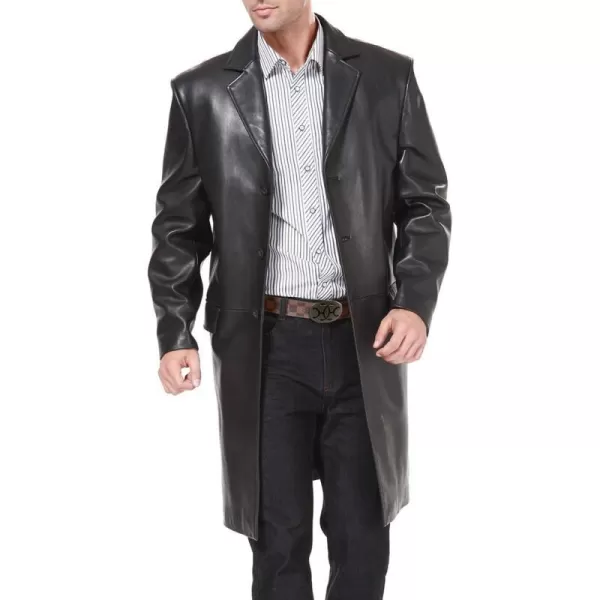 BGSD Men New Zealand Lambskin Leather Long Walking CoatBlack