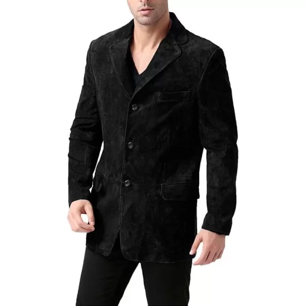 BGSD Men Robert 3Button Leather Blazer Suede Sport Coat Jacket Regular Big amp Tall and ShortBlack