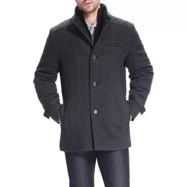 BGSD Men Samuel Herringbone Wool Blend Bibbed Car CoatBlack