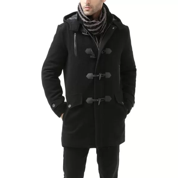 BGSD Men Tyson Wool Blend Leather Trimmed Toggle Coat  Regular and Big amp TallBlack