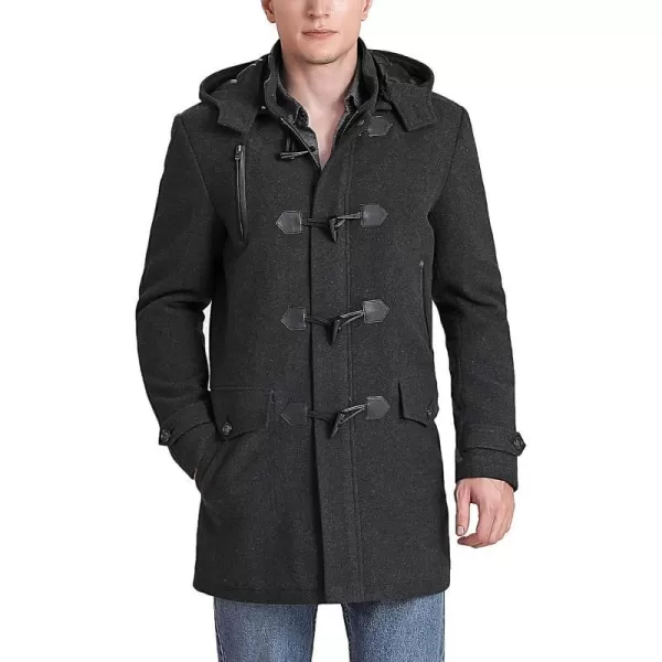 BGSD Men Tyson Wool Blend Leather Trimmed Toggle Coat  Regular and Big amp TallCharcoal