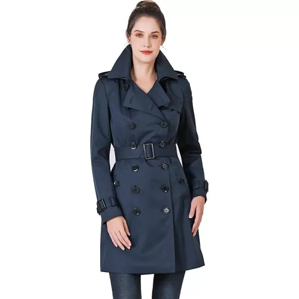 BGSD Women Alexa Waterproof Classic Hooded Trench CoatNavy