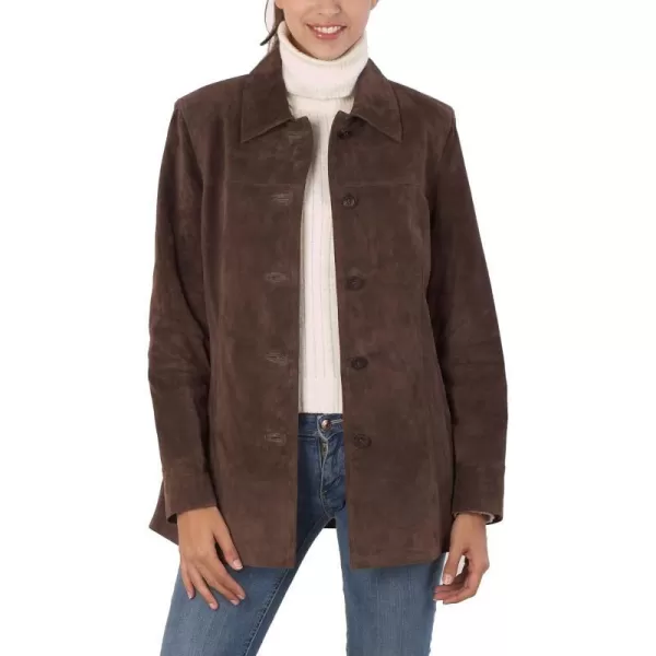 BGSD Women Anna Suede Leather Car Coat Regular amp Plus Size amp PetiteBrown