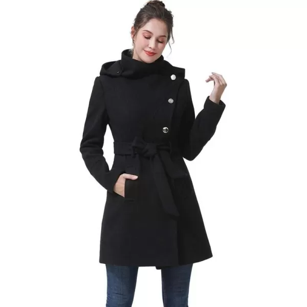 BGSD Women Bel Hooded Wool Trench Coat Regular amp Plus Size amp PetiteBlack