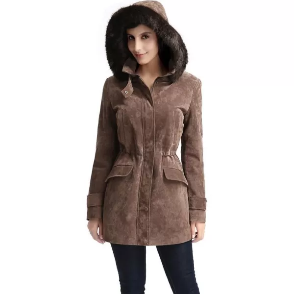 BGSD Women Chloe Suede Leather Hooded Parka Coat Regular amp Plus Size amp PetiteBrown