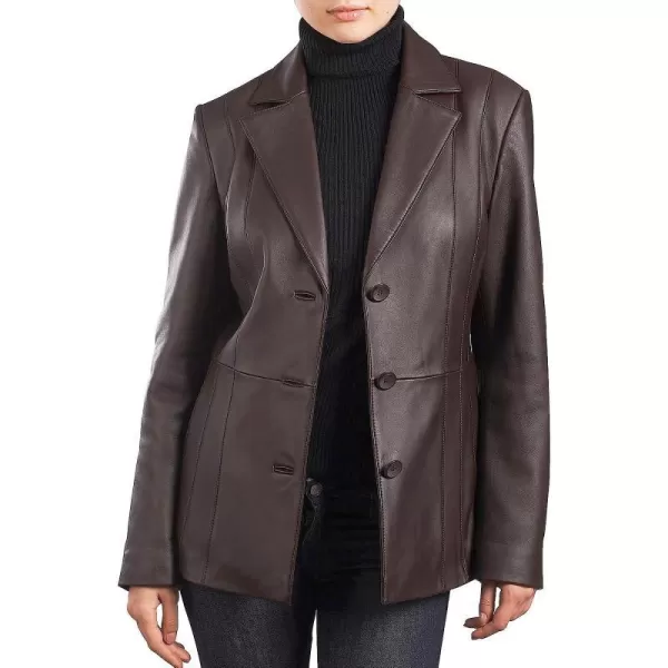 BGSD Women Crystal Lambskin Leather Blazer Regular amp Plus Size amp PetiteBrown