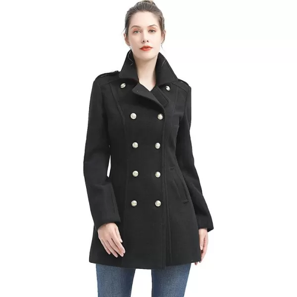 BGSD Women Ele Color Block Wool Pea Coat Regular amp Plus Size amp PetiteRedBlack