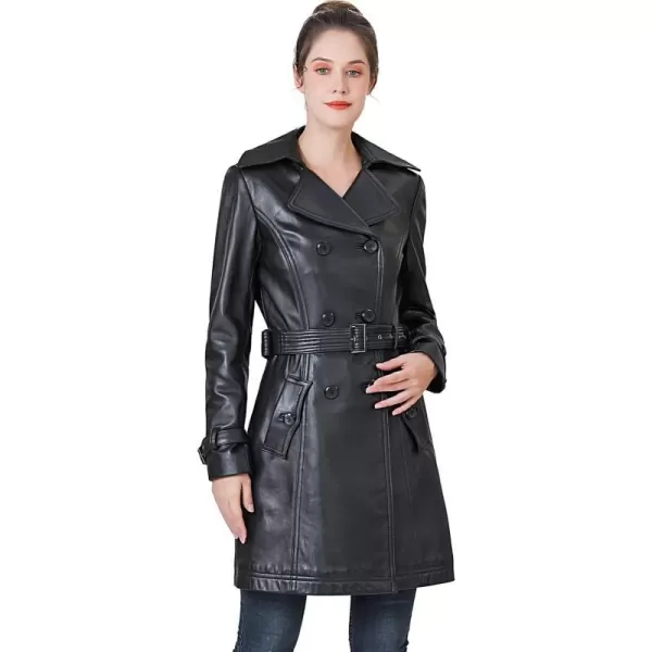 BGSD Women Ella Belted New Zealand Lambskin Leather Trench CoatBlack