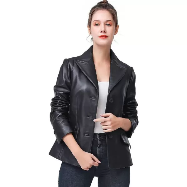 BGSD Women Emma 3Button New Zealand Lambskin Leather Blazer Regular amp Plus Size amp PetiteBlack