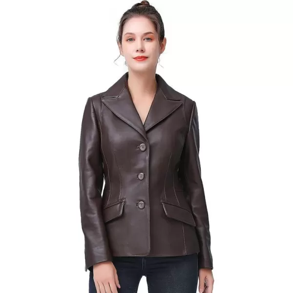 BGSD Women Emma 3Button New Zealand Lambskin Leather Blazer Regular amp Plus Size amp PetiteEspresso