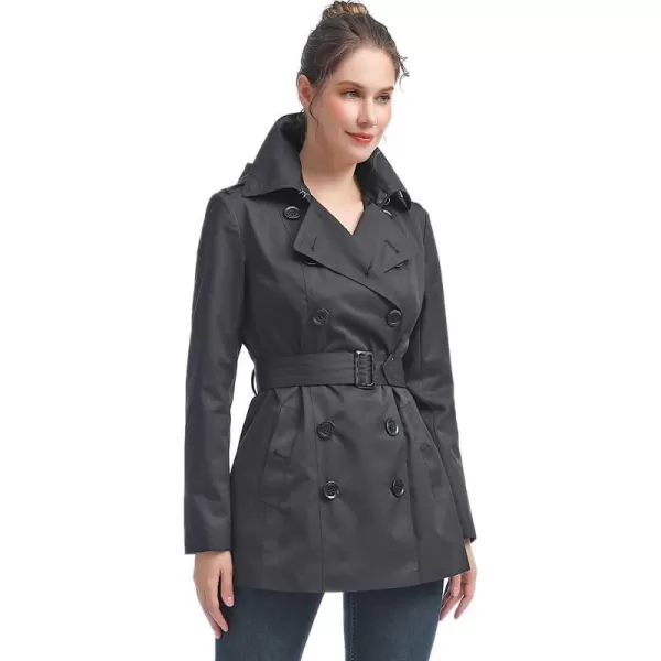 BGSD Women Evelyn Waterproof Classic Hooded Short Trench CoatBlack